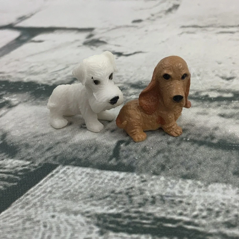 Dog Figures‎ Tiny Mini Lot of 6 Small Rubber Puppies White Brown Gray Diorama